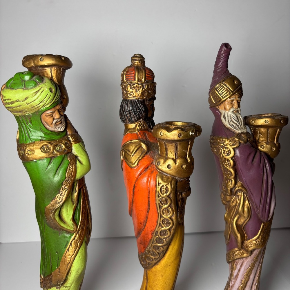 Vintage Set of Wise Men Nativity Figures Candle Holders Christmas Decor Ceramic - Picture 10 of 16